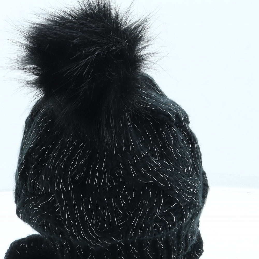 Lipsy Womens Black Acrylic Bobble Hat One Size - Pom Pom