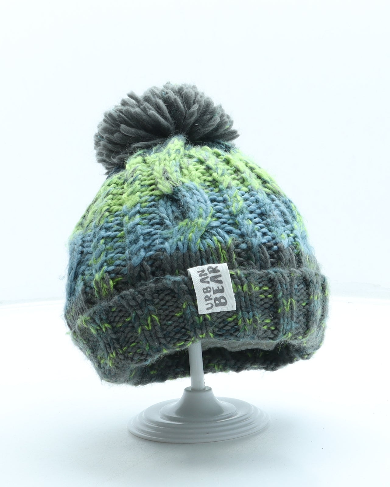 Urban Bear Boys Green Acrylic Bobble Hat One Size - Pom Pom