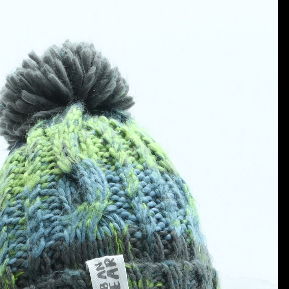 Urban Bear Boys Green Acrylic Bobble Hat One Size - Pom Pom