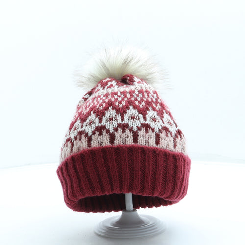 Sainsburys Womens Red Geometric Acrylic Bobble Hat One Size - Pom Pom