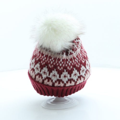 Sainsburys Womens Red Geometric Acrylic Bobble Hat One Size - Pom Pom
