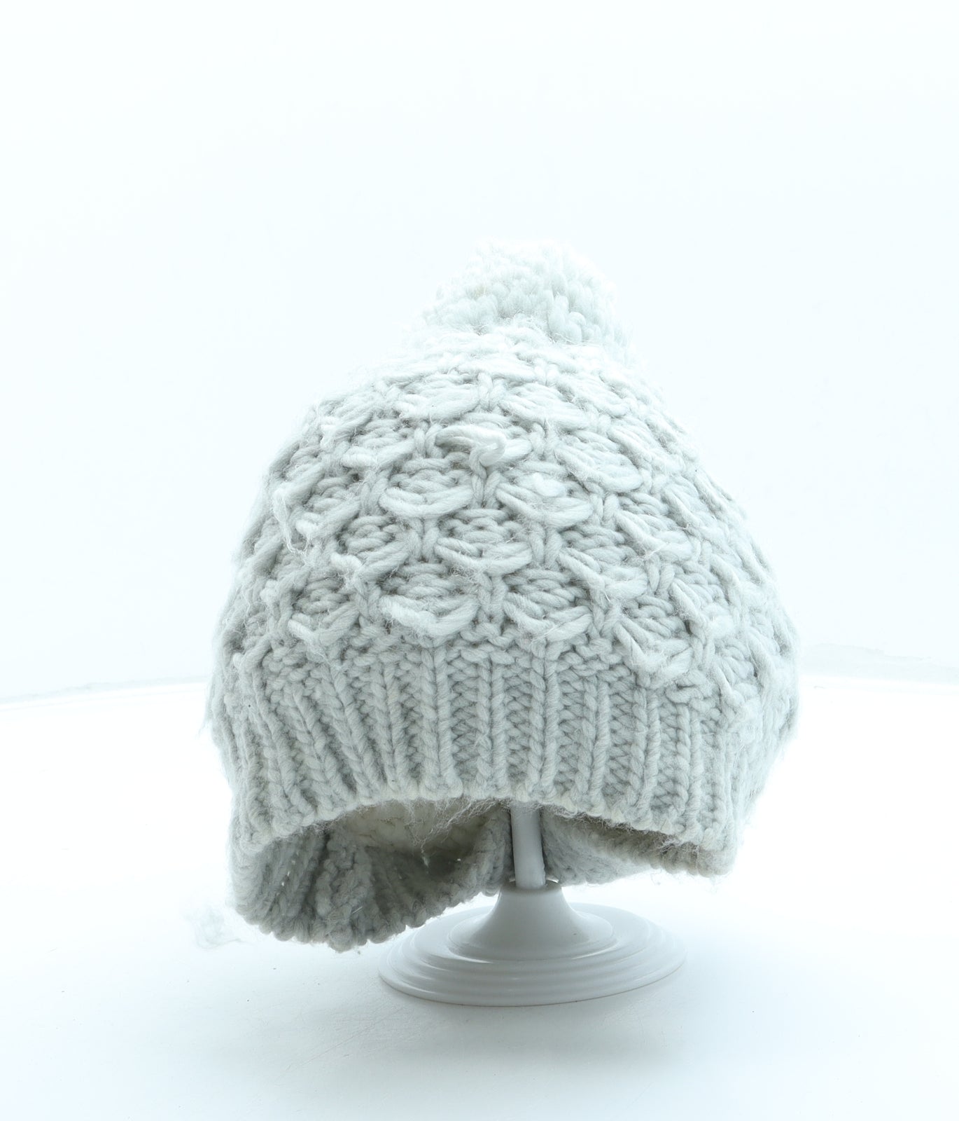 Primark Womens Grey Acrylic Bobble Hat One Size - Pom Pom