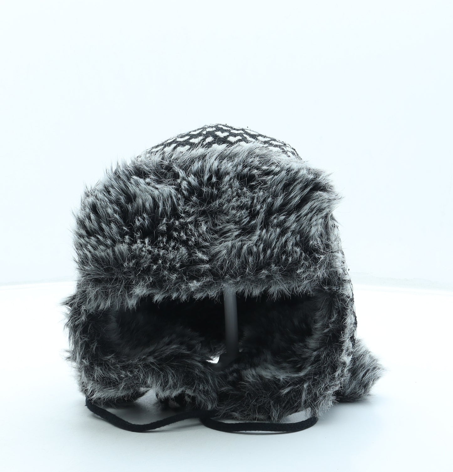 Miss Selfridge Womens Black Geometric Polyester Trapper Hat One Size - Love hearts