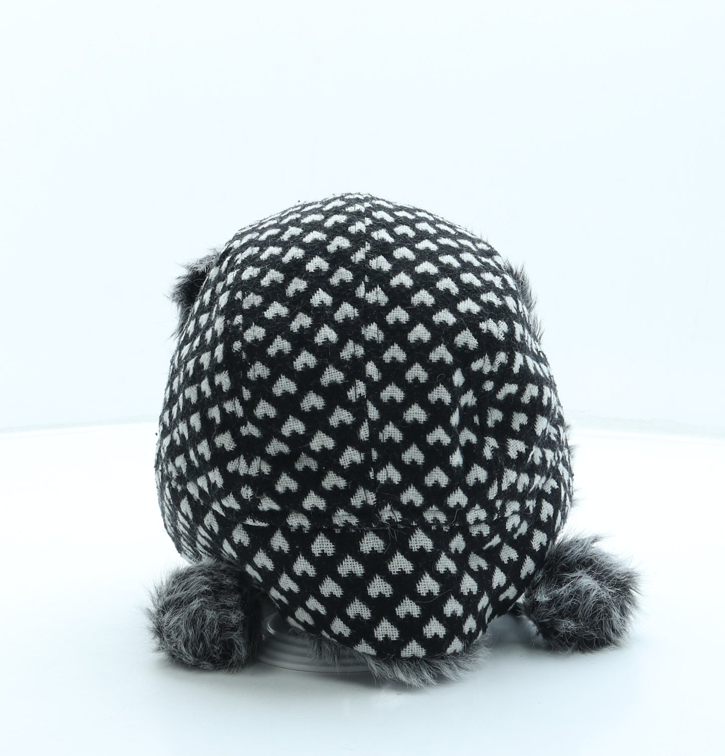 Miss Selfridge Womens Black Geometric Polyester Trapper Hat One Size - Love hearts