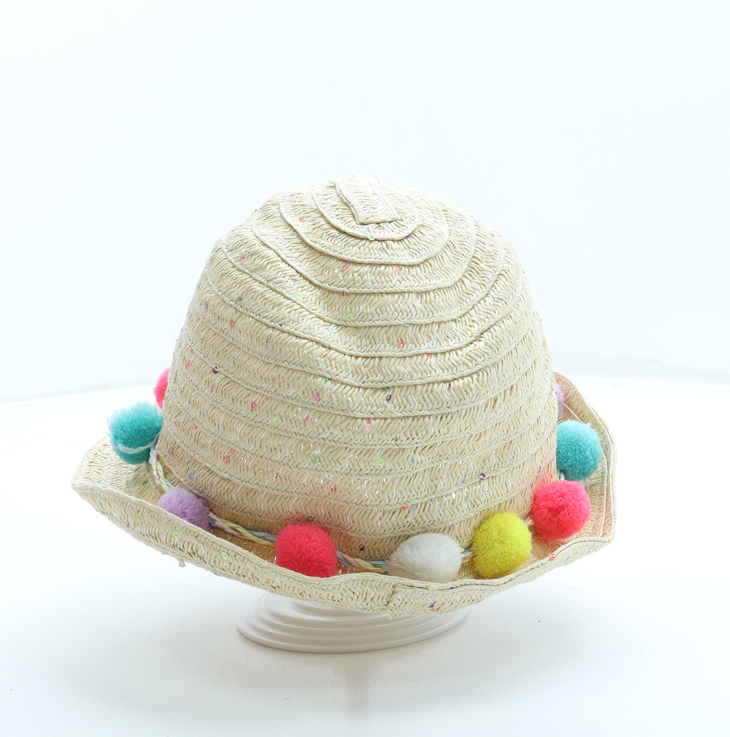 Dunnes Girls Beige Polyester Sun Hat Size S - Pom Pom
