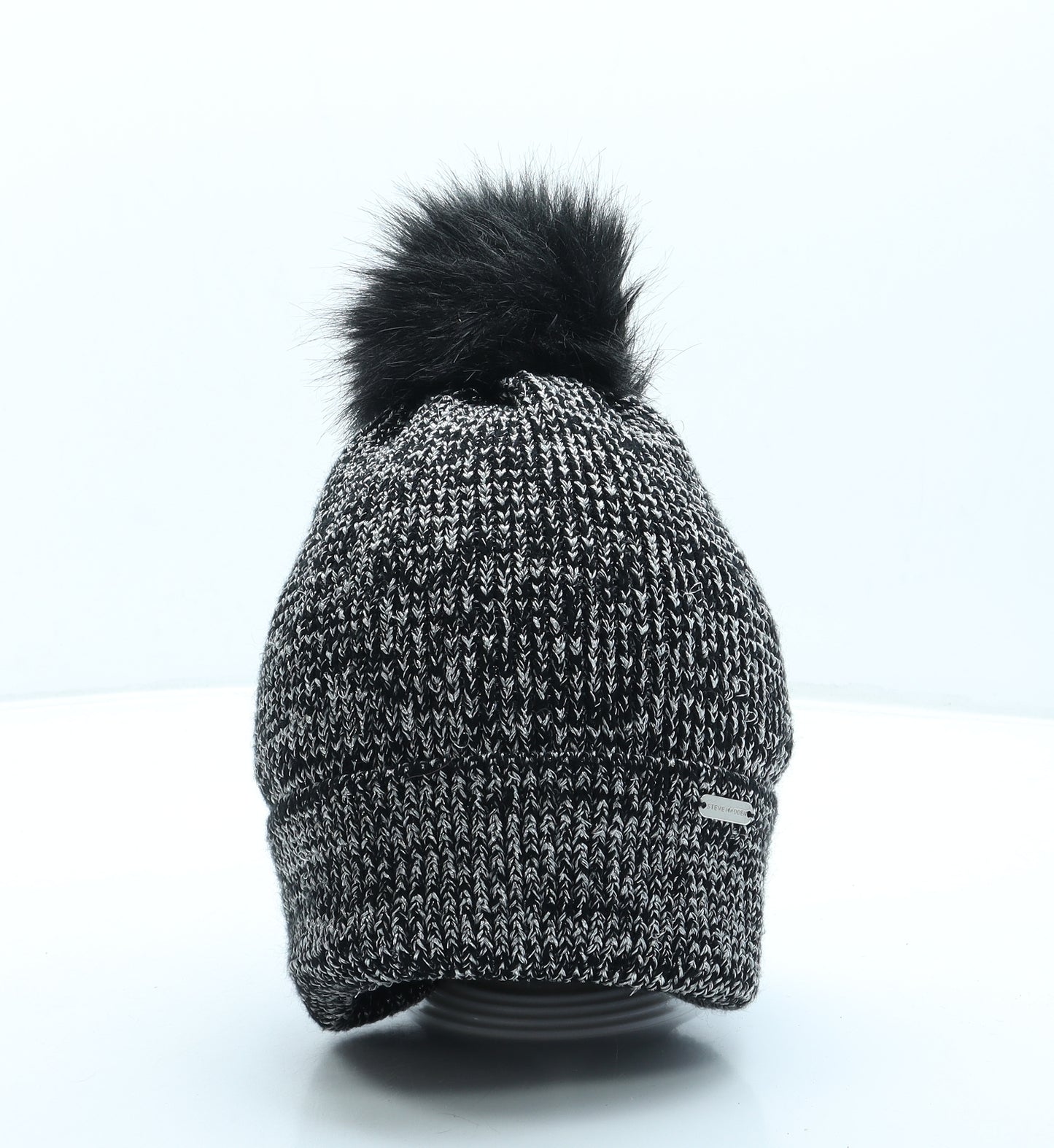 Steve Madden Womens Black Acrylic Bobble Hat One Size - Pom Pom