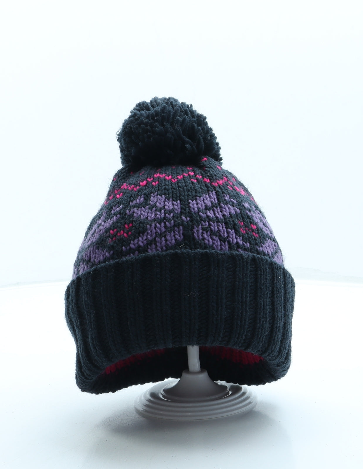 Ski Womens Blue Fair Isle Acrylic Bobble Hat One Size - Pom Pom