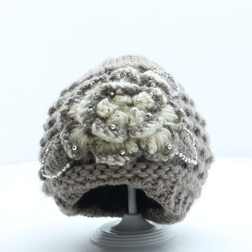 SheIn Womens Beige Polyester Beanie Size S - Flowers