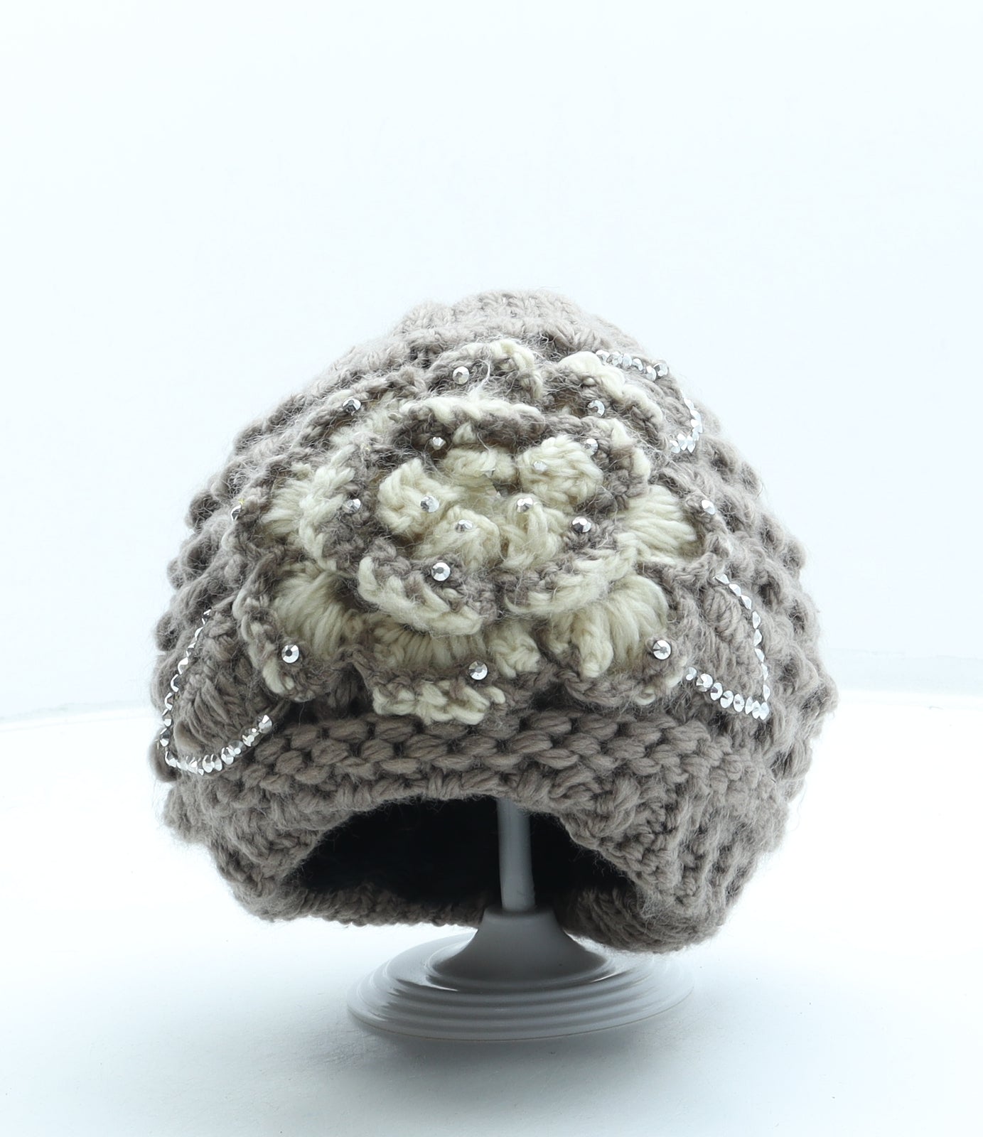 SheIn Womens Beige Polyester Beanie Size S - Flowers