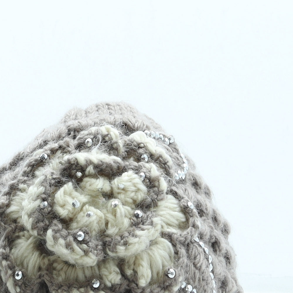 SheIn Womens Beige Polyester Beanie Size S - Flowers