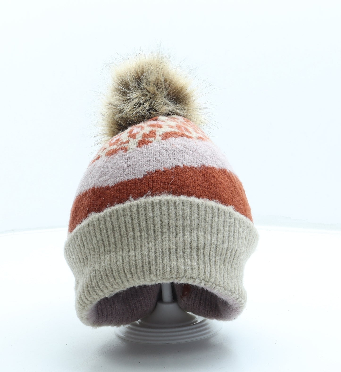 Melody Womens Brown Animal Print Acrylic Bobble Hat One Size - Pom Pom
