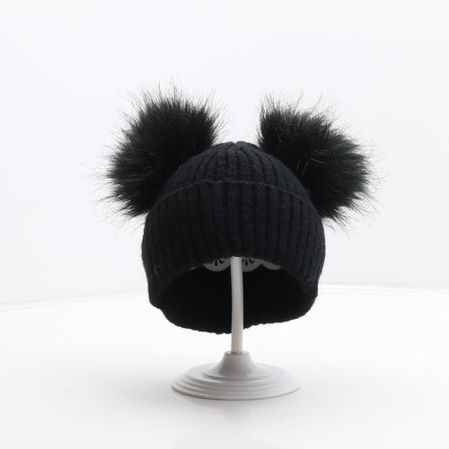 NEXT Girls Black Viscose Bobble Hat One Size
