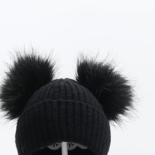 NEXT Girls Black Viscose Bobble Hat One Size