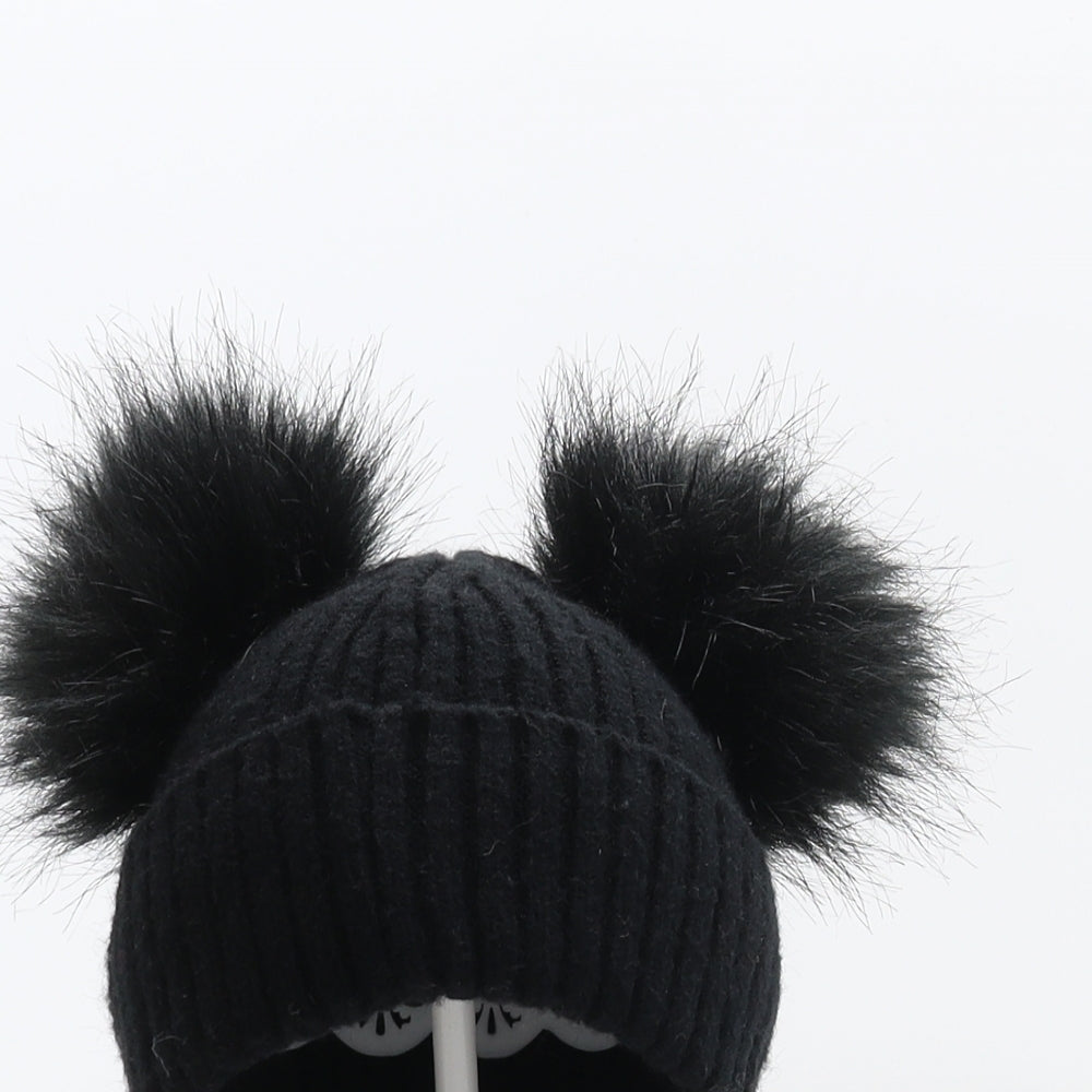 NEXT Girls Black Viscose Bobble Hat One Size
