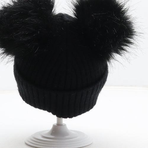 NEXT Girls Black Viscose Bobble Hat One Size