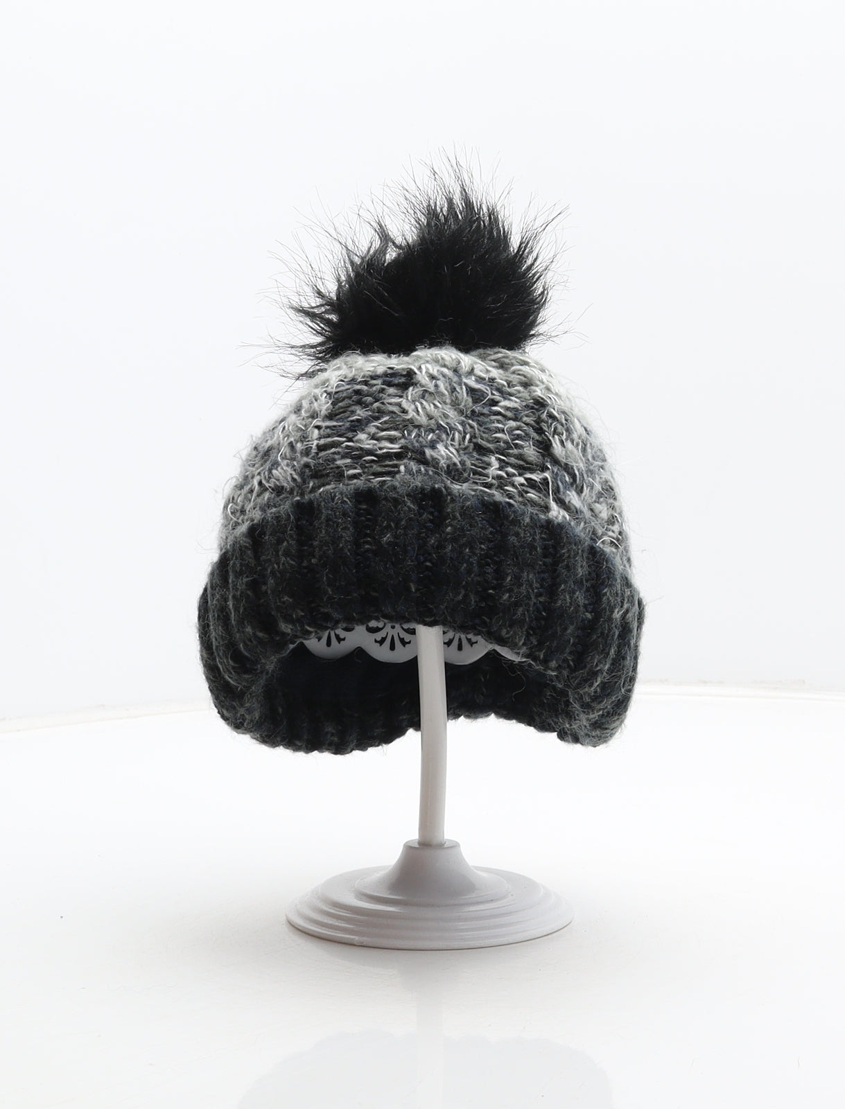 Primark Boys Grey Colourblock Acrylic Bobble Hat Size S