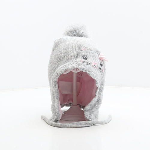 H&M Girls Grey Acrylic Bonnet One Size - Cat design