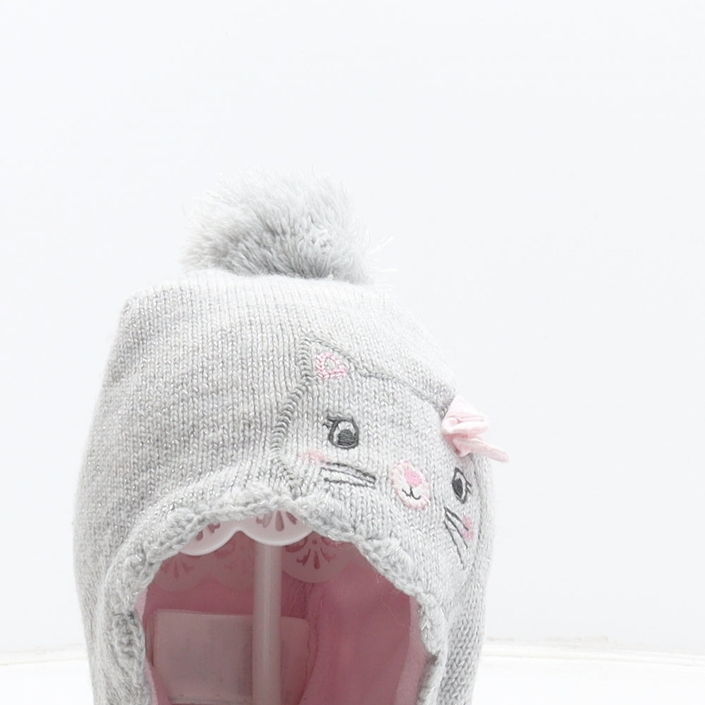 H&M Girls Grey Acrylic Bonnet One Size - Cat design