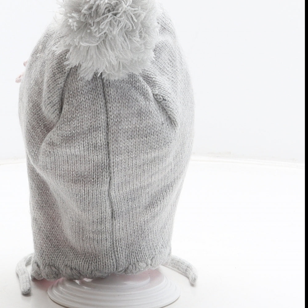 H&M Girls Grey Acrylic Bonnet One Size - Cat design