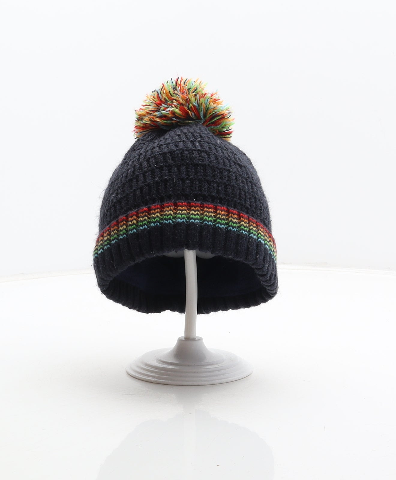 F&F Boys Blue Striped Acrylic Bobble Hat Size XS