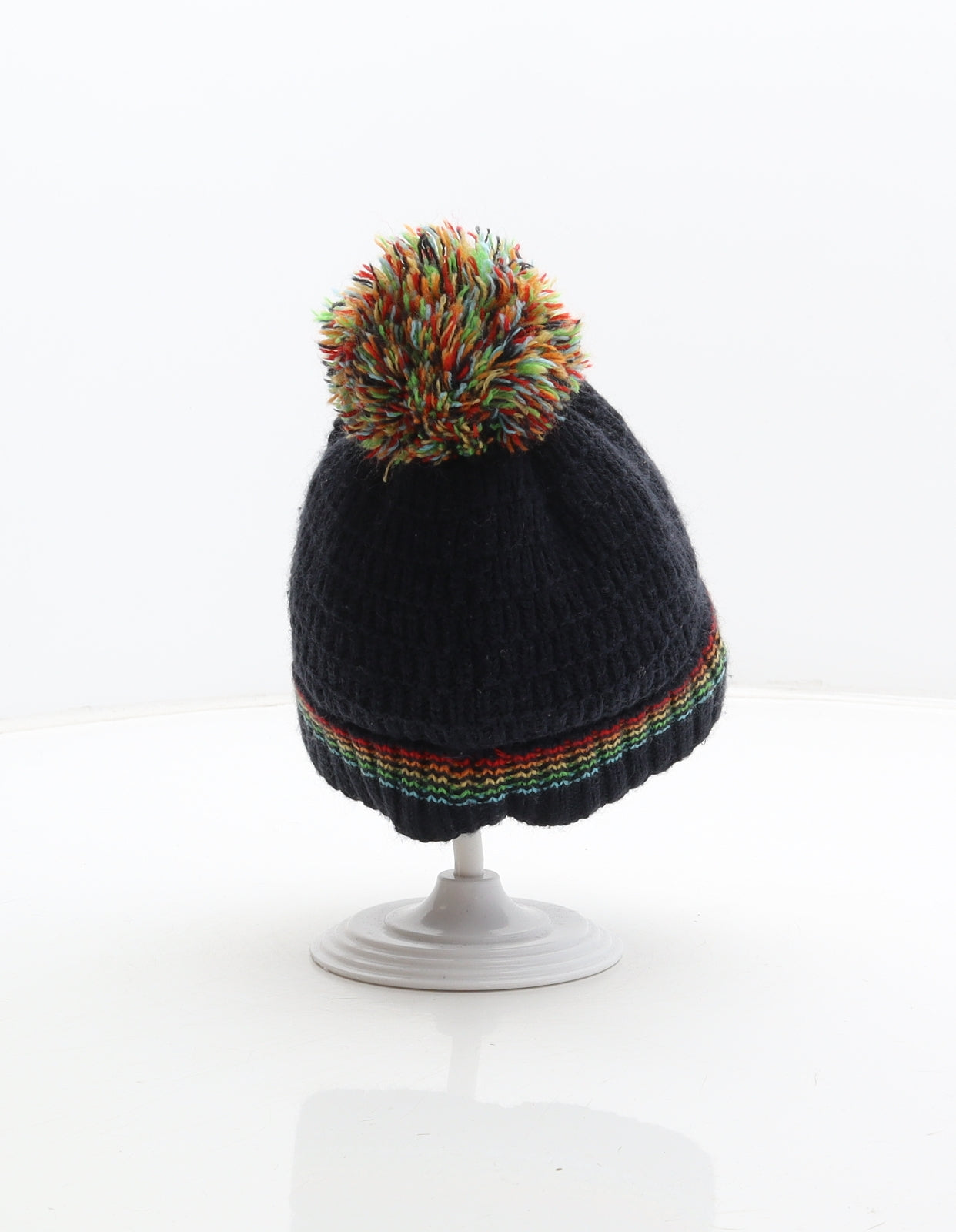 F&F Boys Blue Striped Acrylic Bobble Hat Size XS