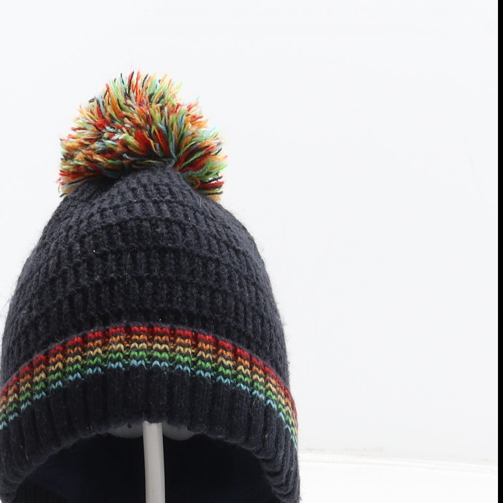 F&F Boys Blue Striped Acrylic Bobble Hat Size XS