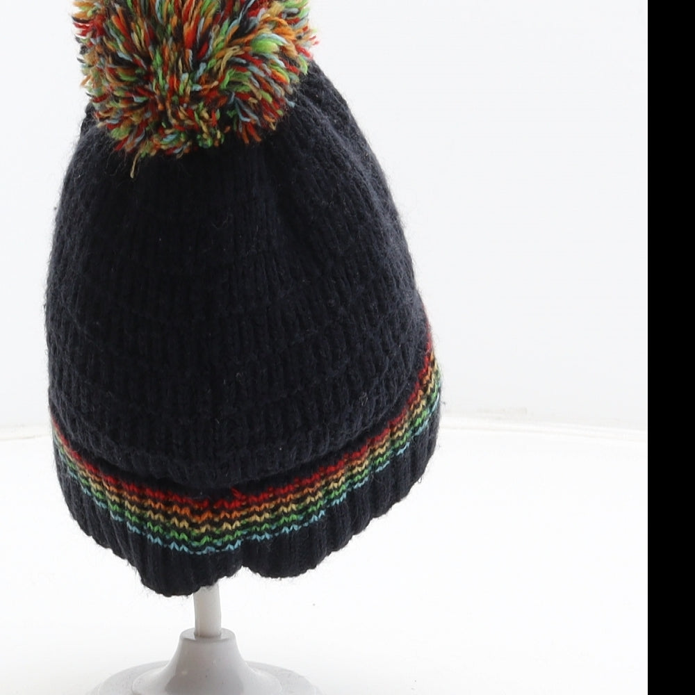 F&F Boys Blue Striped Acrylic Bobble Hat Size XS