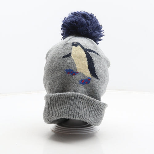 Preworn Boys Grey Acrylic Bobble Hat One Size - Penguin