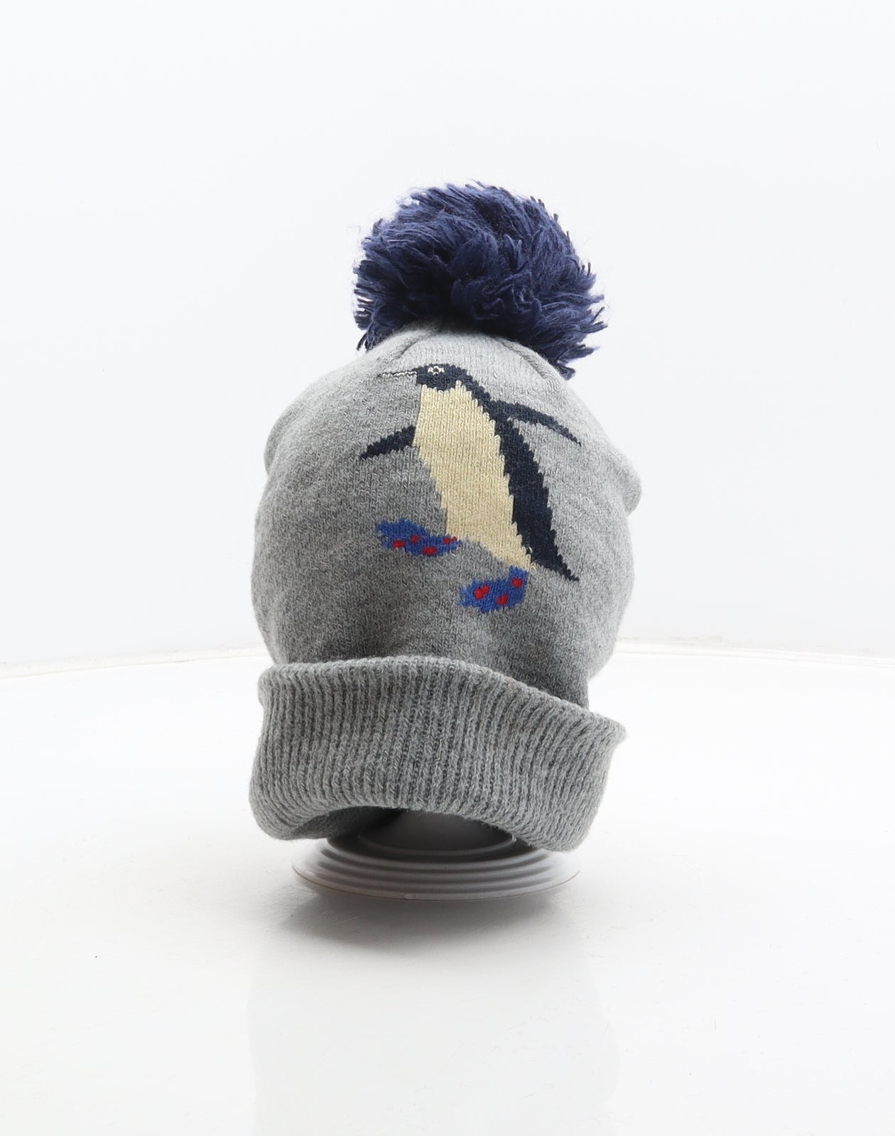 Preworn Boys Grey Acrylic Bobble Hat One Size - Penguin