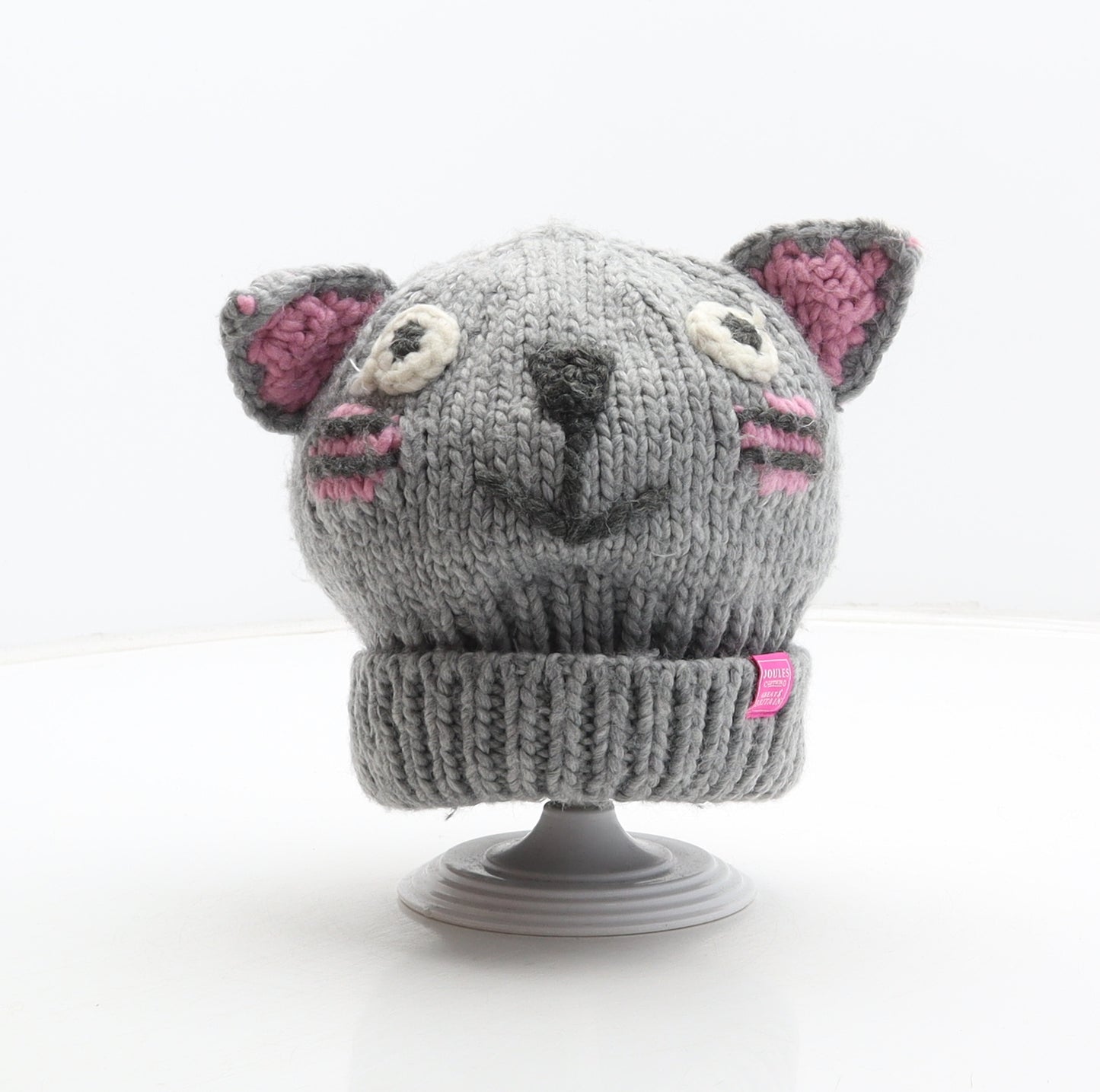 Joules Girls Grey Acrylic Beanie One Size - Cat design
