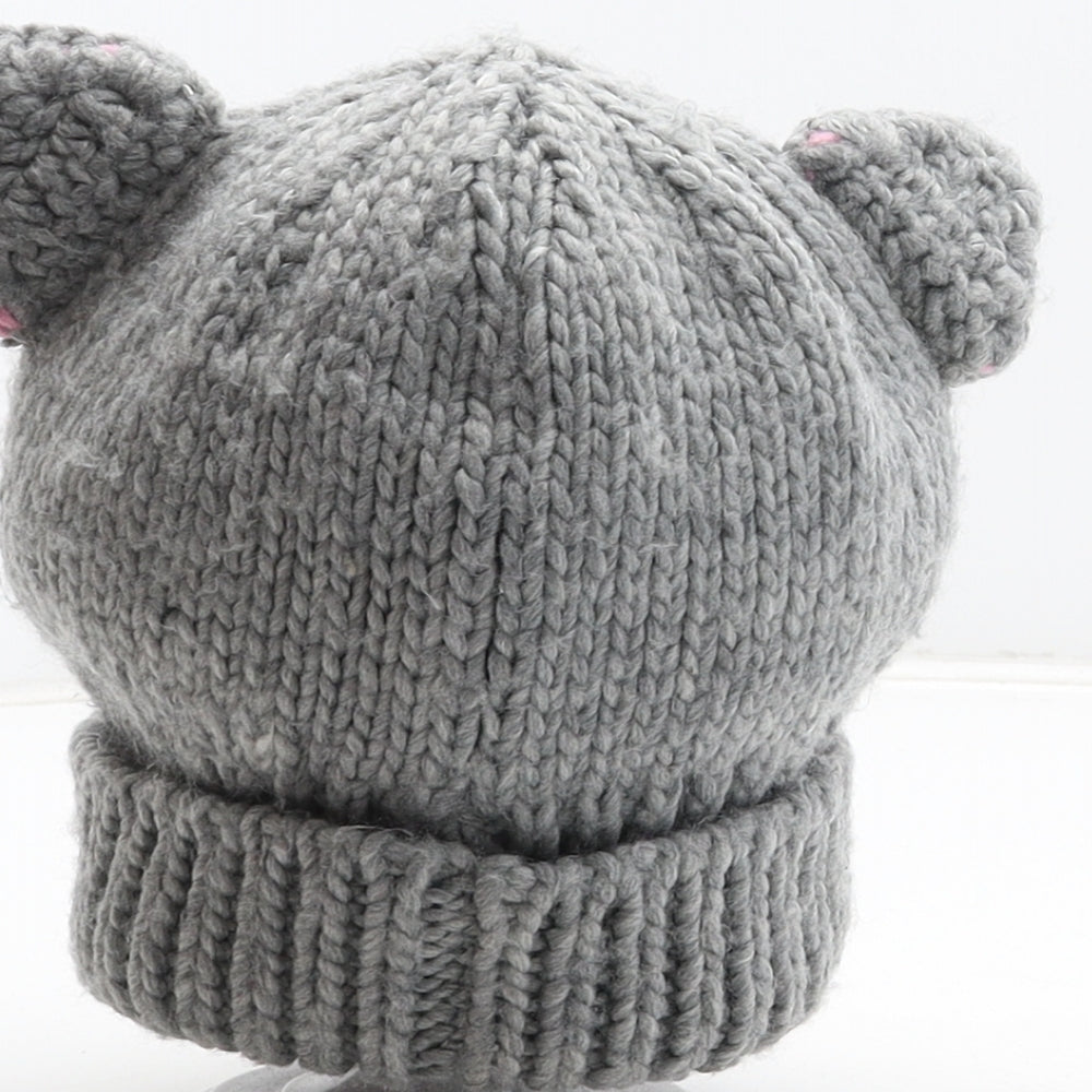Joules Girls Grey Acrylic Beanie One Size - Cat design
