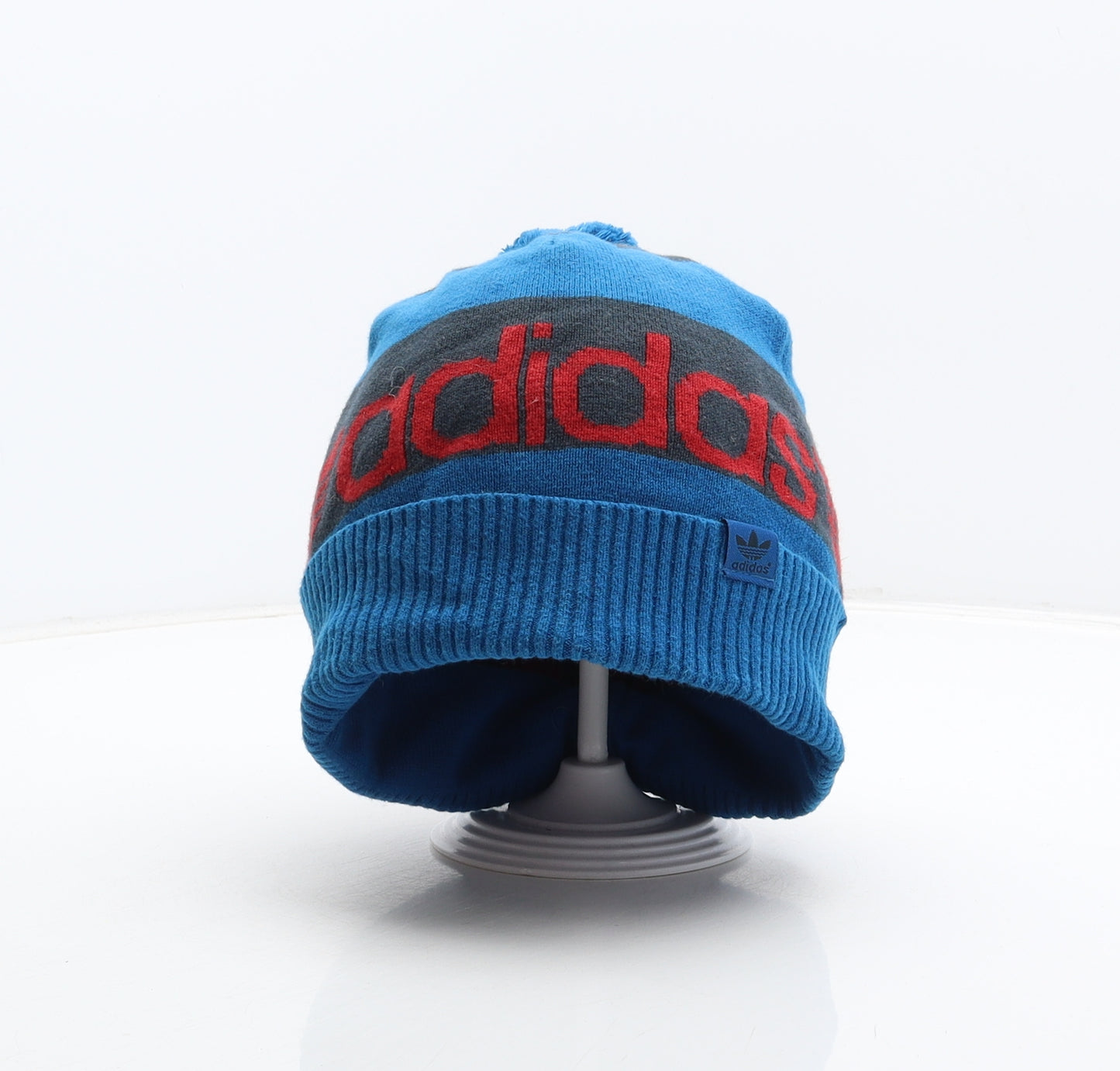 adidas Mens Blue Striped Cotton Beanie One Size - Booble