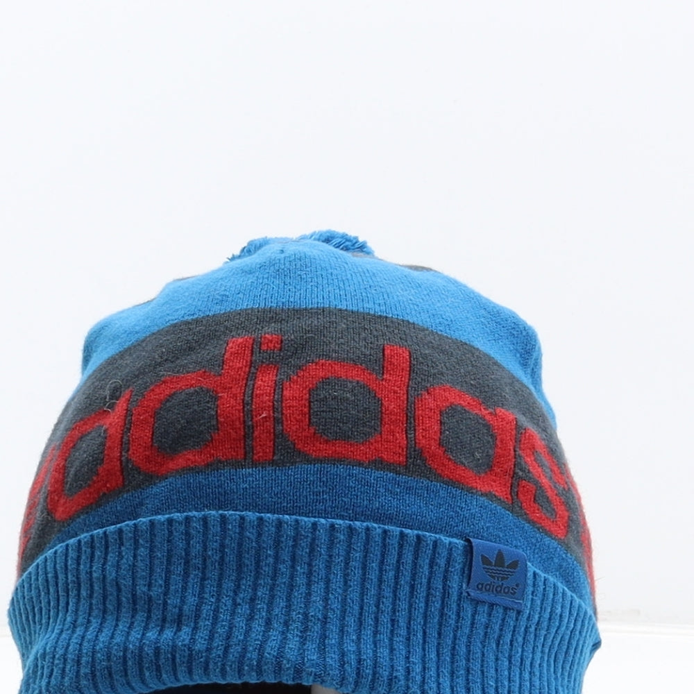 adidas Mens Blue Striped Cotton Beanie One Size - Booble