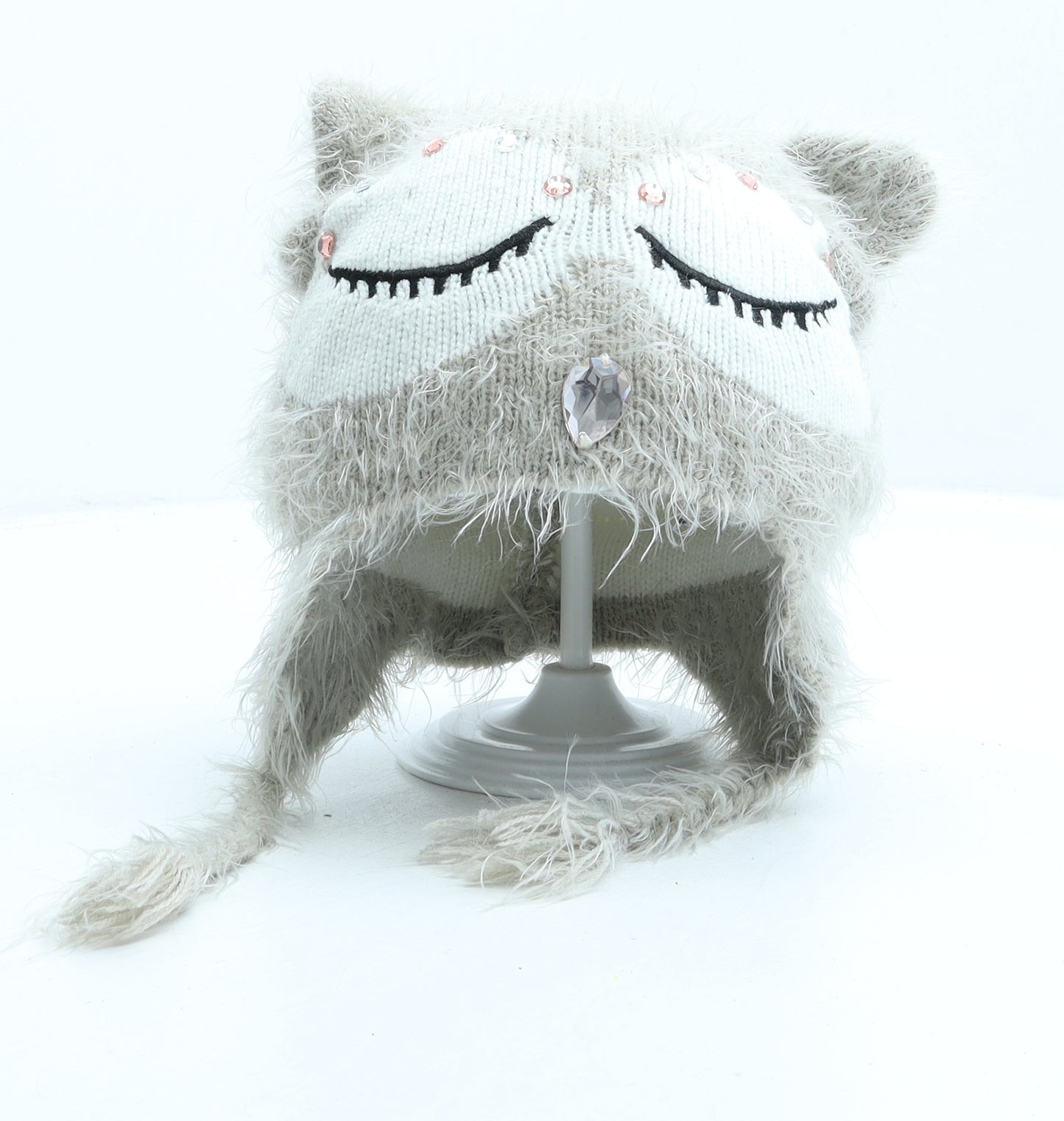 Young Dimension Girls Grey Acrylic Bonnet One Size - Owl