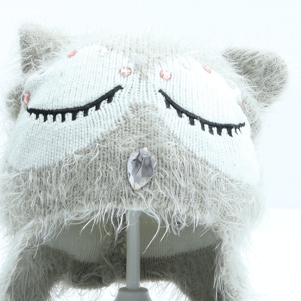 Young Dimension Girls Grey Acrylic Bonnet One Size - Owl