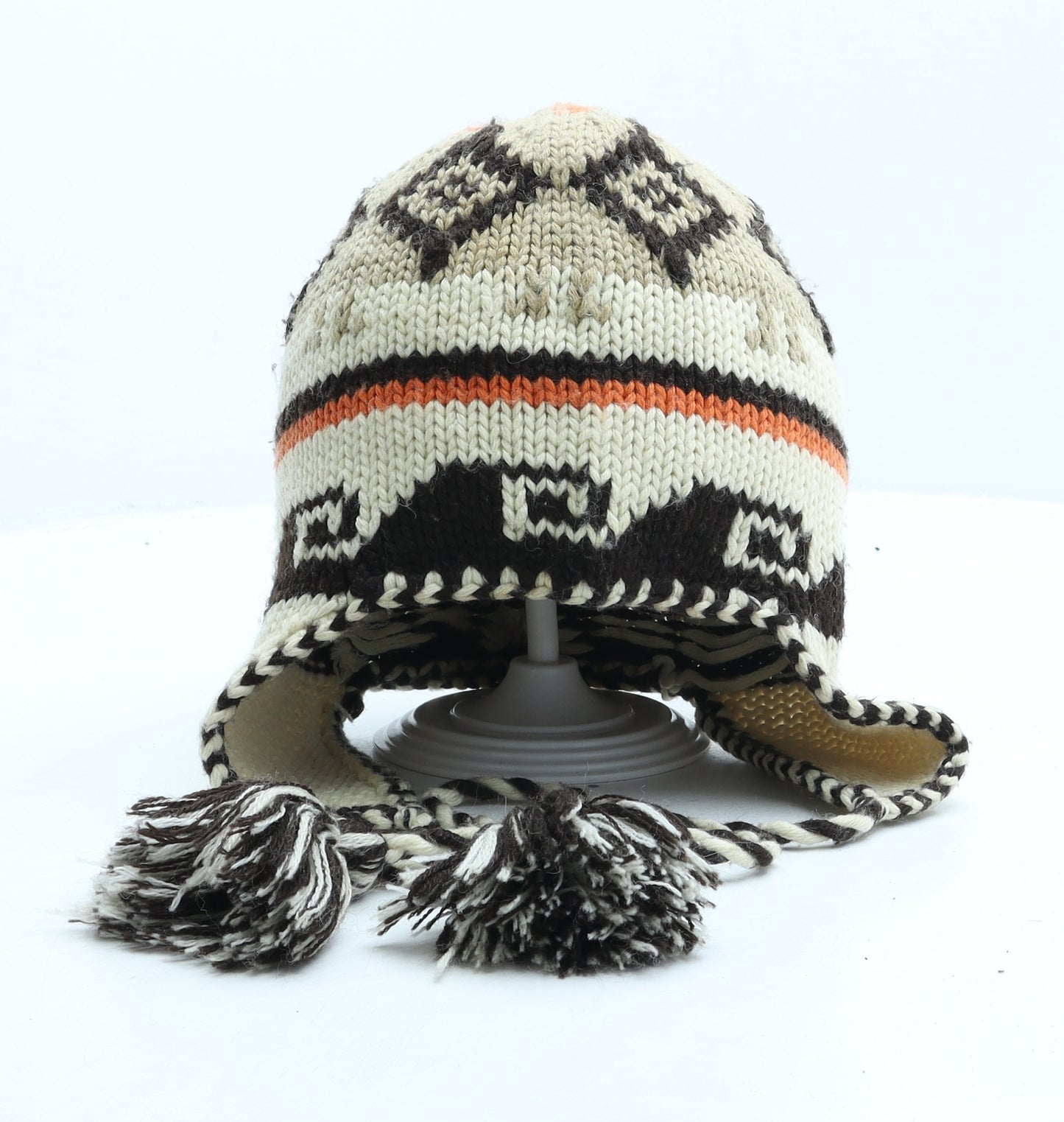 Preworn Mens Beige Fair Isle Acrylic Beanie Size M