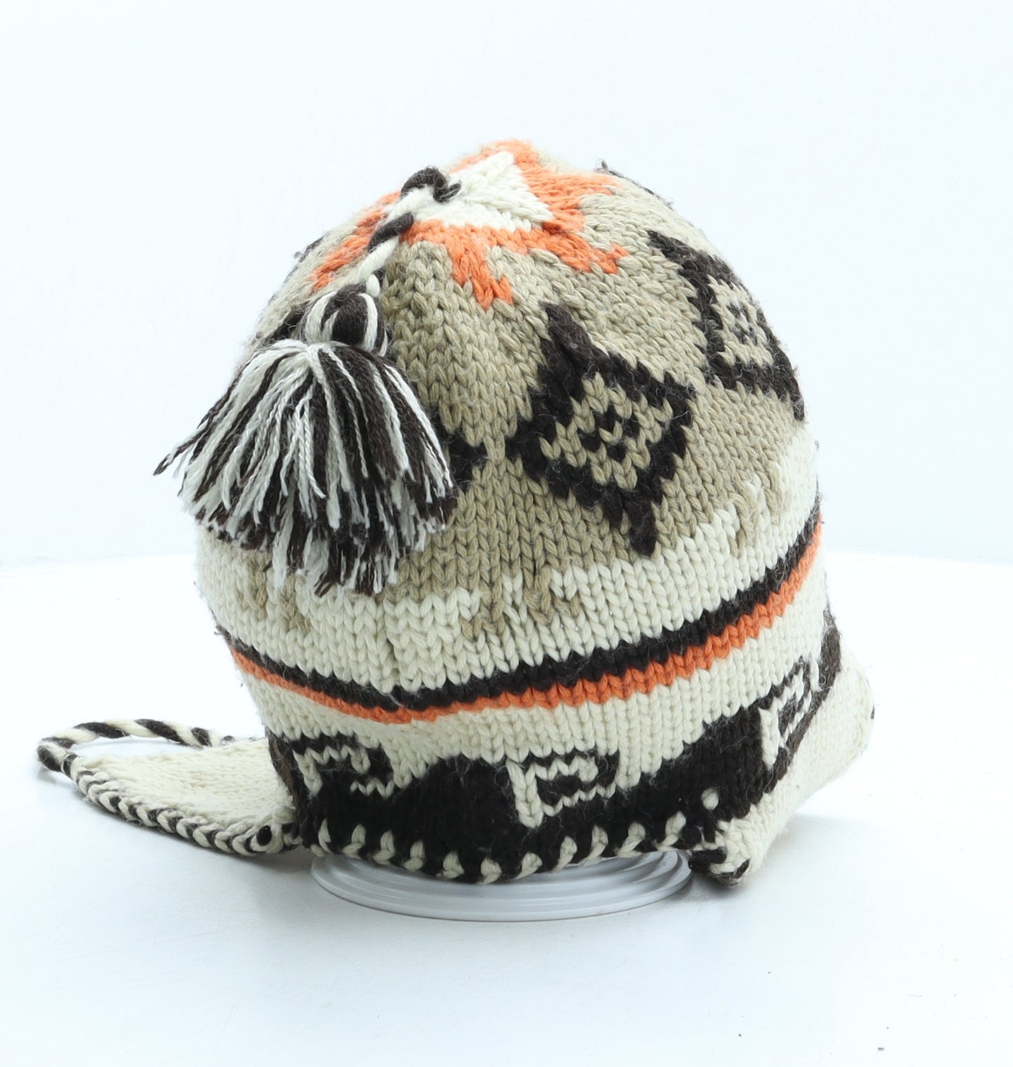 Preworn Mens Beige Fair Isle Acrylic Beanie Size M