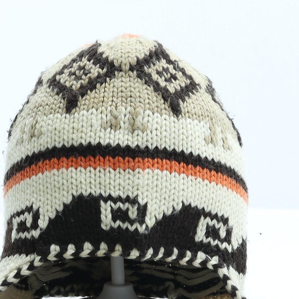 Preworn Mens Beige Fair Isle Acrylic Beanie Size M