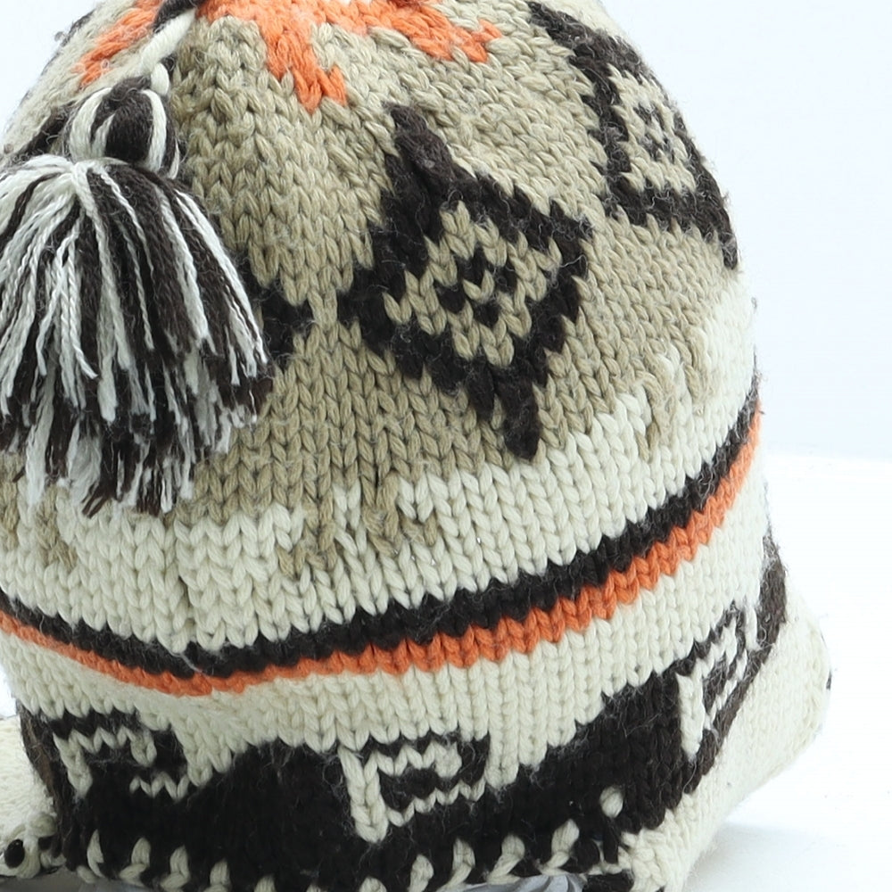 Preworn Mens Beige Fair Isle Acrylic Beanie Size M