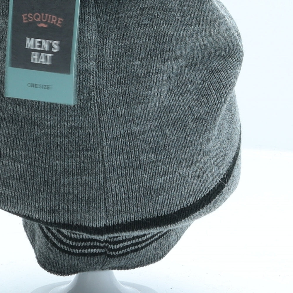 Esquire Mens Grey Striped Acrylic Beanie One Size