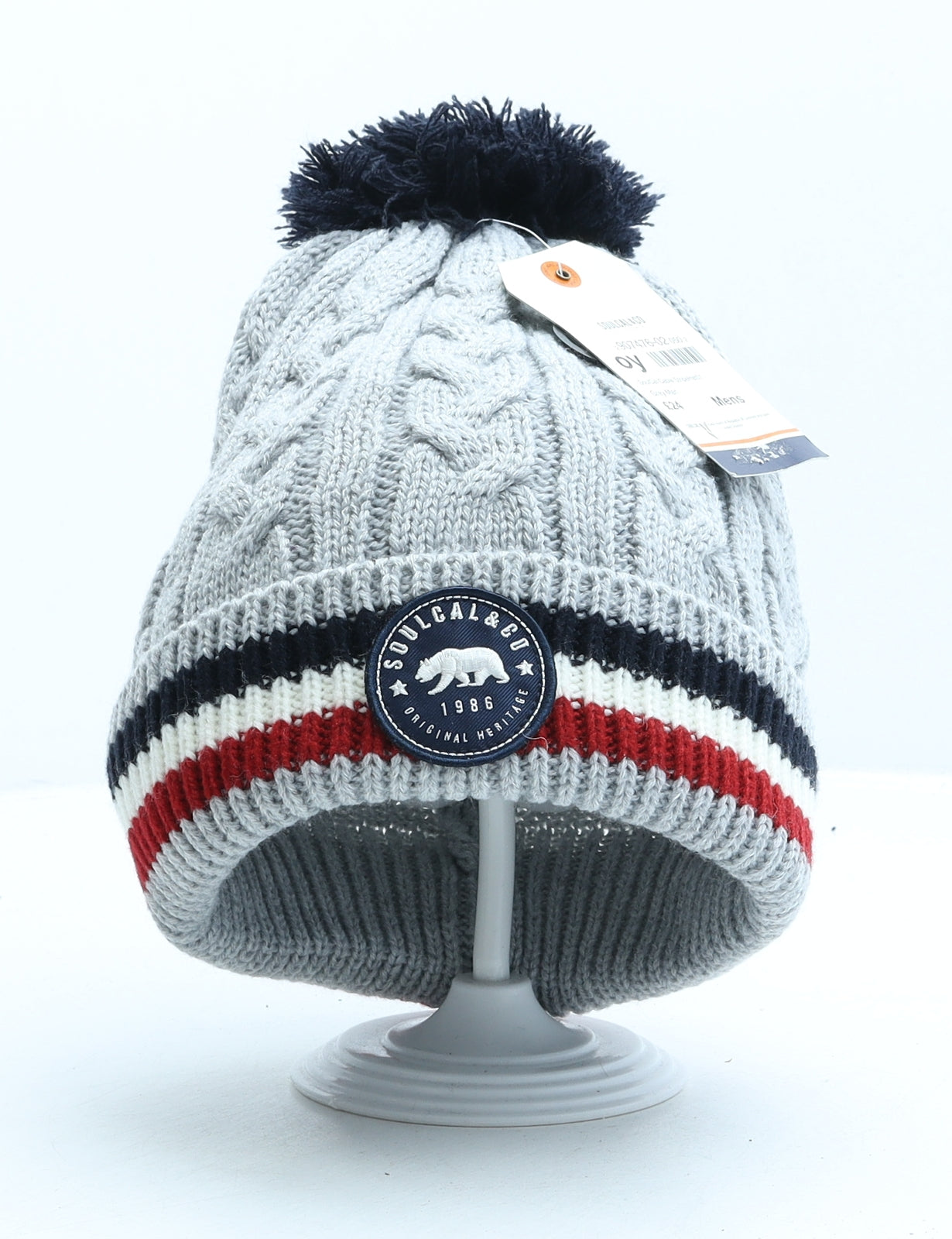 SoulCal&Co Mens Grey Striped Acrylic Beanie One Size