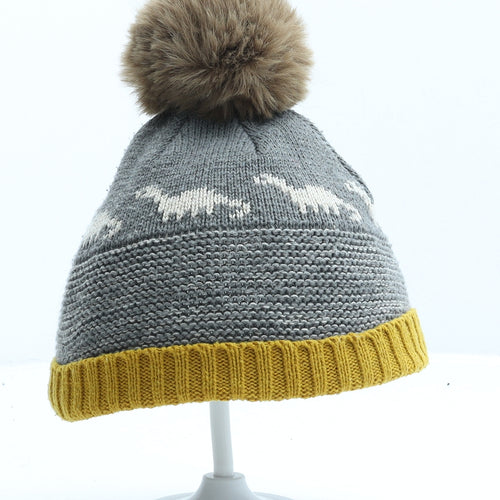 George Boys Grey Geometric Acrylic Bobble Hat One Size - Dinosaur