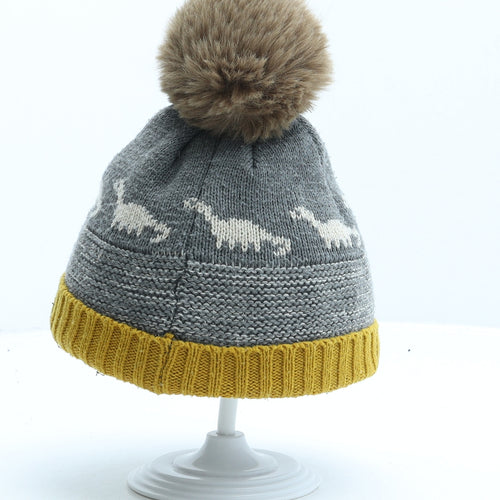 George Boys Grey Geometric Acrylic Bobble Hat One Size - Dinosaur