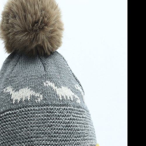 George Boys Grey Geometric Acrylic Bobble Hat One Size - Dinosaur