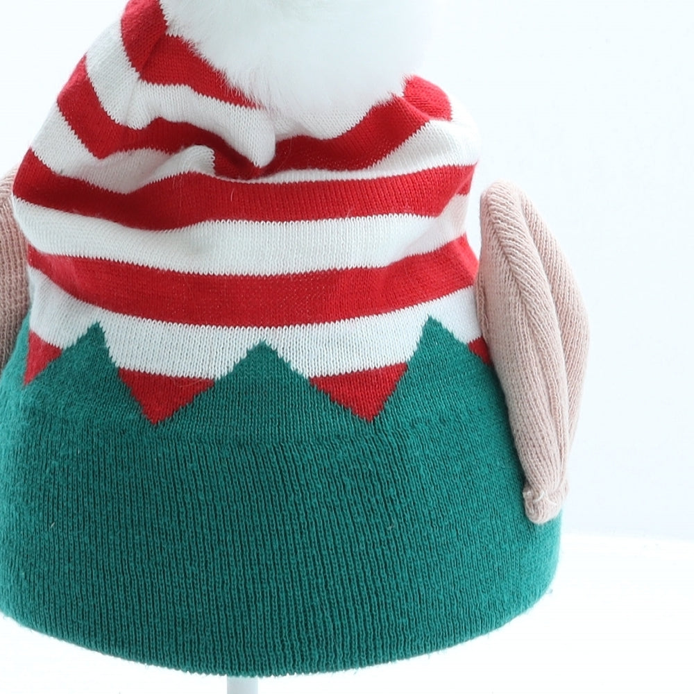 F&F Boys Multicoloured Striped Polyester Bobble Hat One Size - Little Elf