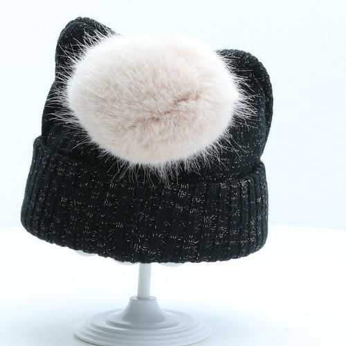 F&F Womens Black Acrylic Bobble Hat One Size - Christmas Prosecco