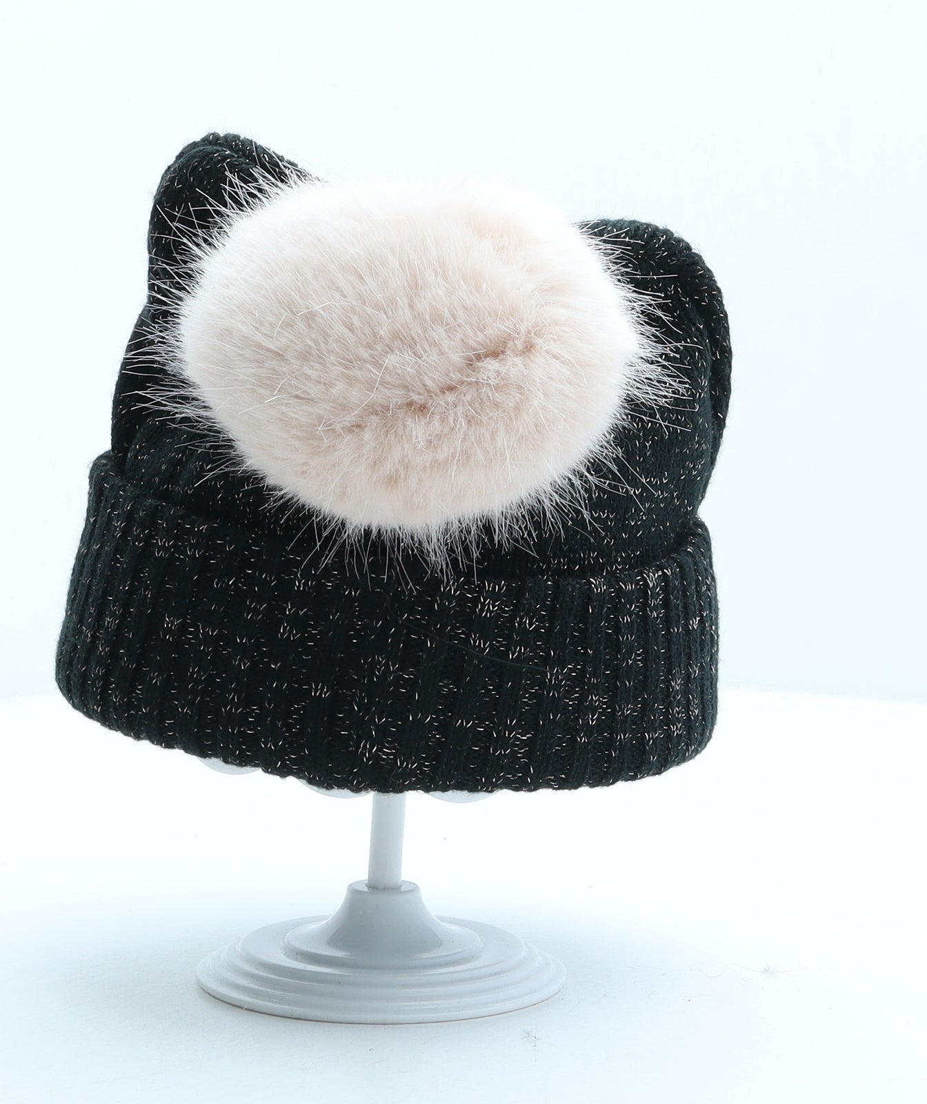 F&F Womens Black Acrylic Bobble Hat One Size - Christmas Prosecco