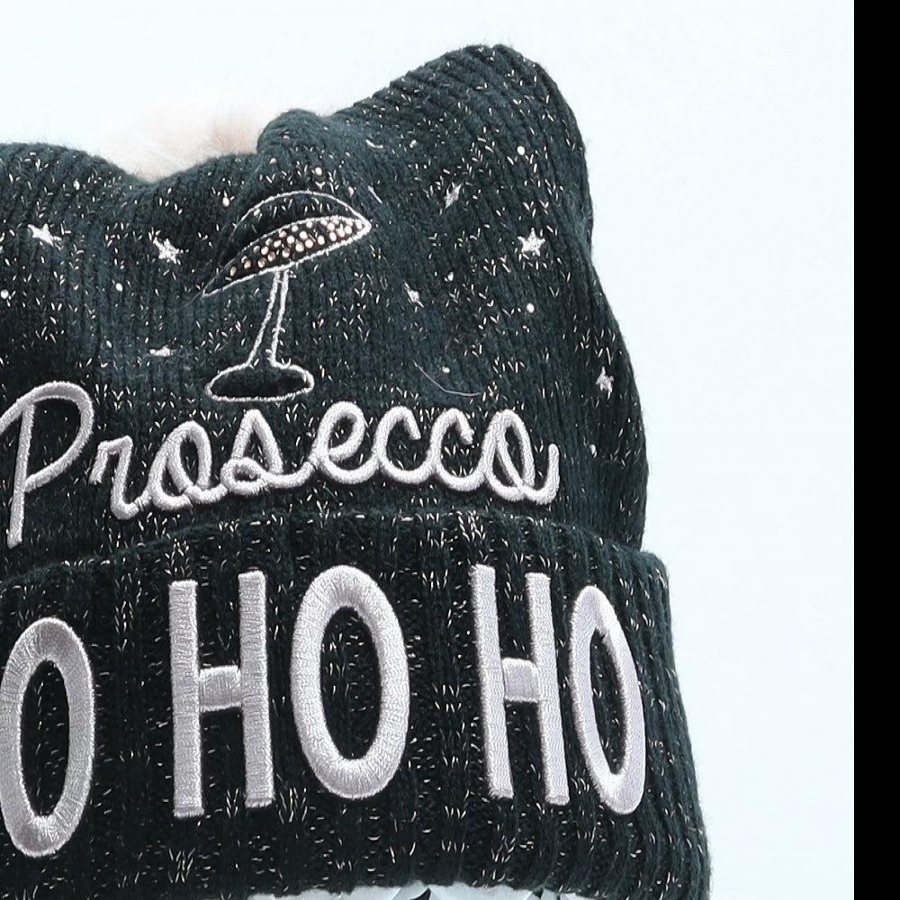 F&F Womens Black Acrylic Bobble Hat One Size - Christmas Prosecco