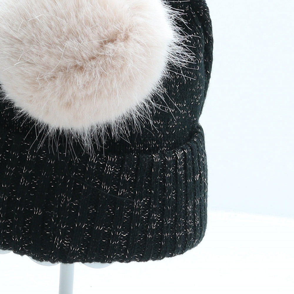 F&F Womens Black Acrylic Bobble Hat One Size - Christmas Prosecco