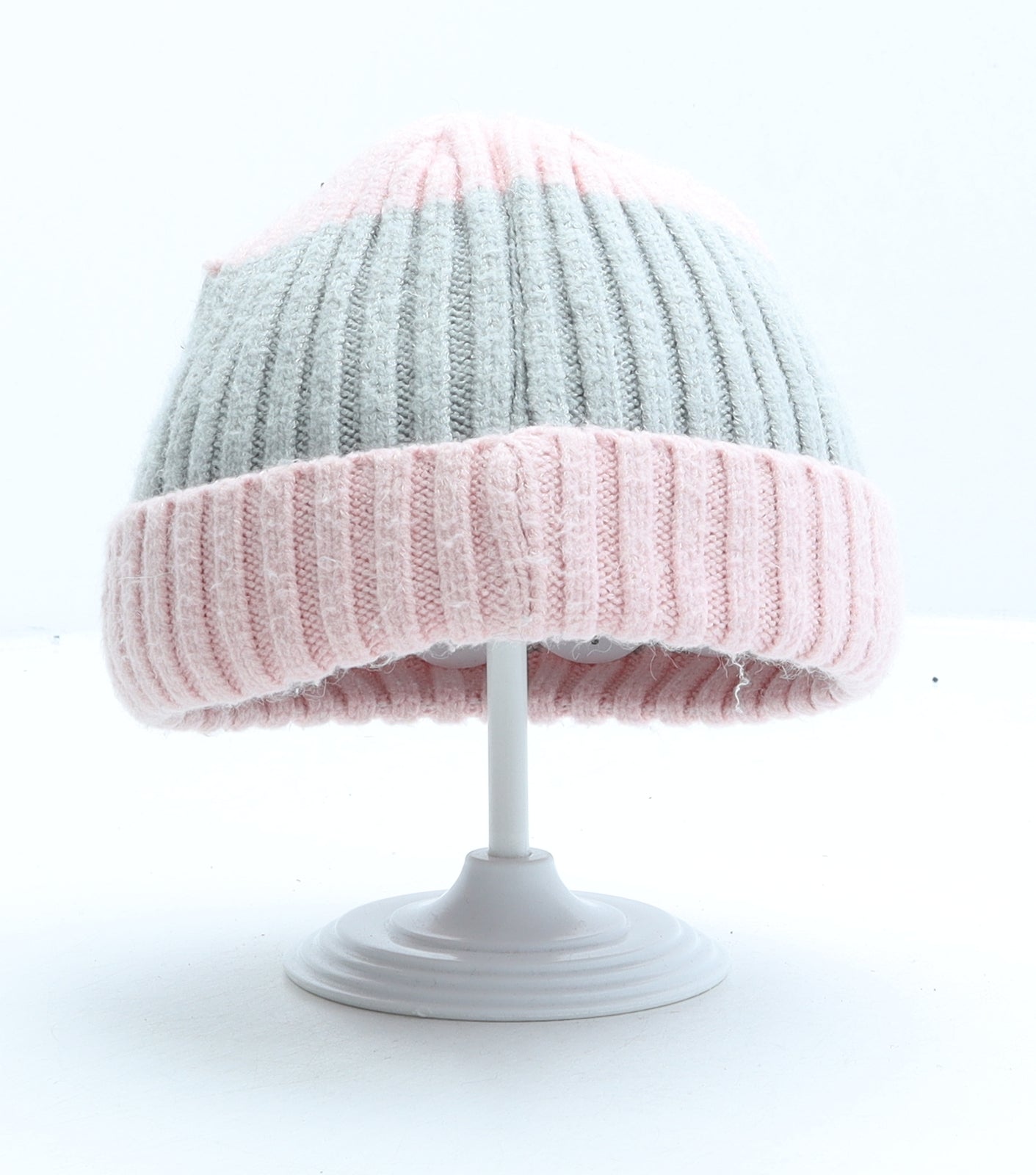 George Girls Grey Striped Viscose Beanie One Size